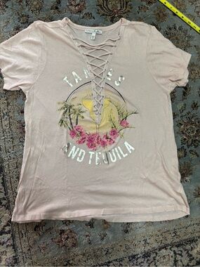 Express One Eleven Lace-Up Graphic Tee - Light Pink